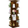 Relaxdays Libreria Girevole, 4 Ripiani 125,5x39x39 cm, Scaffale Industriale Porta Libri, CD, Dvd, Torre Rotante, Marrone, Acciaio, Fibra di Legno