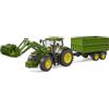 bruder 03155 - John Deere 7R 350 con caricatore frontale e rimorchio da trasporto ad asse tandem, trattore, rimorchio