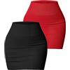 AIEOE 2 Pezzi Gonna Tubino da Donna Sexy Minigonna Corta Lavorata a Maglia Coste Slim Fit Party Clubwear Taglia S Nera + Rossa