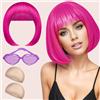 Naturas Bouqutis Parrucca Donna, Parrucche Carnevale Donna, Parrucca Caschetto Rosa con Colorate Occhiale et 2 Cappuccio Parrucca, BOB Wig per Carnevale Costume Cosplay Spettacolo Teatrale