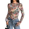 Zeagoo Maglietta Donna Trasparente Sexy Camicia Mesh Tops Manica Lunga Maglie in Rete Elegante Tulle con Collo Alto T-Shirt per Clubwear Party
