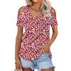 WNEEDU Magliette Donna Estive Manica Corta T Shirt con Scollo a V Senza Spalline Top Maglia Elegante Fiore Rosso L