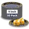DN DENNOV 50 Piatti di Carta a Pois Polka, 9 Pollici, per Laurea, Feste, Matrimoni, Compleanni dei Bambini, Campeggio, Picnic (Blu Mela e Oro)