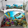 EHAOKK Set di biancheria da letto con animali marini 3D, delfino, pesce tropicale, corallo, copripiumino vita marina, copripiumino mondo subacqueo blu per bambini(B, 135 x 200 cm)