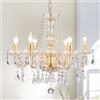 WUZUPS Chandelier à bougie en cristal, suspension, plafonnier encastré, Luminaire moderne pour chambre à coucher, entrée, bar, cuisine, salle de bain, H 68 x L 56, Doré, E14 Base