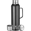 GIOGD Borraccia termica sottovuoto da 1500 ml, con coperchio a tazza, in acciaio inox, thermos a tenuta stagna, mantiene il caffè caldo e freddo (nero, con manico, 1500 ml)
