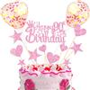 DKBT Happy Birthday 90 Anni Decorazioni Torta Compleanno 13 Pezzi Topper Torta Buon Compleanno con Glitter per Feste di Compleanno(Rosa)