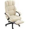TecTake® Sedia Ufficio Ergonomica, Poltrona relax con Poggiapiedi Estraibile, Sedia Gaming per Scrivania Gaming, Imbottitura in Velluto, Altezza Regolabile, Rotazione a 360°, 5 Ruote Doppie - Beige