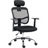 Vinsetto Sedia da Ufficio Ergonomica Reclinabile con Seduta Regolabile e Poggiatesta, Sedia da Scrivania in Tessuto a Rete e Acciaio per Casa e Studio, 63x62x106-114 cm, Nero