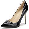 Poorevill Scarpe sexy da donna a punta con tacco alto, in pelle verniciata, senza lacci, da sera, per feste, Nero , 42 EU