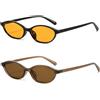 RUNHUIS Occhiali da sole retrò ovali vintage sottili Cateye occhiali da sole per donna uomo moda, Marrone scuro/marrone giallo+nero/arancione