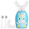YGEATT Spazzolino elettrico per bambini a forma di U, spazzolino da denti automatico ad ultrasuoni a 360 gradi con 4 testine morbide, timer, 2 modalità, impermeabilità IPX7 (blu)