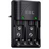 EBL Plug Caricabatterie Universale per AA e AAA 9V Ni-MH Batterie Ricaricabili, Carica Rapida, Indicatori LED Intelligenti