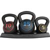 FUNJEPE Set di pesi kettlebell 3 pezzi con supporto per allenamento cross lifting, MMA, esercizi a casa, 2,2 kg, 4,5 kg e 15 libbre