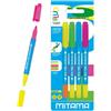 Mitama FLUO TWICE - Evidenziatori Doppia punta colori fluo - Confezione da 4 pezzi - Colori assortiti - Lunghezza 12,5 cm - Colori Scuola, Evidenziatori Scuola