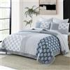 PANGUSHAN - Set di biancheria da letto con trapunta, 100% cotone, reversibile, motivo patchwork floreale, per letto King Size, blu/grigio/bianco, trapunta leggera per tutte le stagioni, 3 pezzi