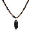 GAVU Collana Uomo Pietre Naturali, Collana Tripla Protezione Ossidiana Ematite e Occhio di Tigre e Ciondolo di Ossidiana Nera 55cm