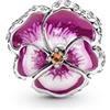 PANDORA Ciondolo Moments a forma di violetta in argento Sterling con zirconia cubica trasparente, cristallo arancione bruciato, smalto rosa sfumato e bianco