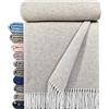 STTS International Coperta in lana merino - Cashmere - Mix 140 x 200 cm molto morbida plaid Faro beige-bianco (Duo)