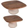 DRW Set di 2 tavolini in legno e base in metallo in naturale e beige, 90 x 90 x 40 cm