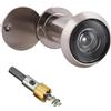 Funnytek Spioncino per porta in ottone con frangivista, grandangolare 220°, lenti ottiche in vetro, diametro 16 mm, spioncino in ottone, con punta a foro con trapano, lunghezza regolabile, per porte di 35-60
