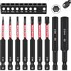 DAKCOS Set di punte per trapano a brugola lunghe 75 mm, H1.5-H10, 9 pezzi, con codolo esagonale da 1/4, punte per trapano a testa piatta per utensili elettrici a percussione in acciaio S2