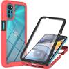 AMWEI Cover per Motorola Moto G22 / E32 con Protezione dello Schermo, 360 Gradi Silicone TPU Bumper e Trasparente PC Pannello Rugged Custodia Protettiva Case. Rosso