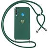 Oelrstfe Cover per Huawei P30 Lite/Nova 4e con Cordino,Custodia Silicone Morbido Sottile con Motivo Cuore e Collana Laccio Tracolla,Antiurto Antigraffio Corda Collo Regolabile Protettiva Case,Verde