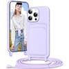 Vauki Cover per iPhone 16 Pro Max con Cordino Porta Carte, Morbido TPU Silicone Case con Laccio Tracolla, Regolabile e Rimovibile, Antiurto AntiGraffio Case per iPhone 16 Pro Max, Viola