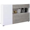 Arreditaly Credenza Moderna Madia Mobile Contenitore In Melaminico Con 2 Ante 1 Cassetto E Ripiani Interni Design Minimal Senza Maniglie Soggiorno Salotto Ingresso 130 x 81 x 41 Cm Bianco E Grigio Cemento