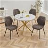 GrandCA HOME Set Tavolo e Sedie da Pranzo, Tavolo da Pranzo Rotondo da 100 CM e 4 Sedie Moderne in Lino, per Sala da Pranzo, Cucina, Soggiorno (Marmo + Nero)