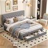 FOERPL Letto matrimoniale 180 x 200 con cassetti, letto con contenitore e testiera imbottita in tessuto di velluto, telaio per letto con cassetti in ferro, letto matrimoniale imbottito, letto con cassetto