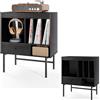 KOMFOTTEU Supporto per giradischi, mobile per dischi in vinile con cassetto e scomparti aperti, tavolino ausiliario per album con telaio in metallo per soggiorno, scaffale per espositori (nero)