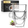 ElbFuchs® Tazze da espresso 2x150 ml impilabili | Bicchieri da caffè a doppia parete con manico | Tazze termiche in vetro ideali per moka ed espresso