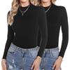 Aottori Maglia Donna Confezione da 2 Cotone Maglietta Collo Alto Lupetto Manica Lunga Dolcevita Aderente Sottogiacca Invernale Basic Top Elegante Nero+Nero M