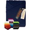 npluseins - Lenzuolo con angoli in jersey di cotone, 100% cotone (159.192 cm, 80-90 x 190 cm), blu navy