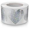 Meitaat Rotolo di adesivi a forma di cuore argentato, 3,8 cm, etichette d'amore impermeabili e rimovibili per buste artigianali, scatole, etichette regalo, borse, matrimoni (500)