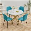 GrandCA HOME Set Tavolo e Sedie da Pranzo, Tavolo da Pranzo Rotondo da 100 CM e 4 Sedie Moderne in Lino, per Sala da Pranzo, Cucina, Soggiorno (Marmo + Blu Lago)