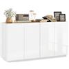 HOMCOM Credenza Soggiorno con Armadietti a 2 Ante, Madia Soggiorno Moderna con Ripiani Regolabili e Chiusura Ammortizzata, per Sala da Pranzo e Soggiorno e Salotto, 140x40x75 cm, Bianco Lucido