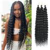 Herkeymidy Ocean Wave Crochet Hair 3 Packs 22 Inch Deep Wave Wavy Braiding Hair Crochet Synthetic Braids Hair Extension For Black Women (1B)