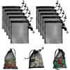 laeeyin 10 tasche nere in rete con coulisse, borse portaoggetti, portatili, per giocattoli, sport, stoccaggio, immersioni, attività all'aperto e altro ancora, Nero 15 x 20 - 10 pezzi, 10PCS/15x20cm