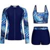Generisch Costume da bagno da ragazza, set bikini estivo da bambina, 3 pezzi, costume da bagno da donna, a maniche lunghe, con pantaloncini da boy, bikini push up, Blu marino, 14-15 Anni