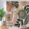 ASDCXZ Tenda da doccia bohémien, 180 x 200 cm, astratta piante tropicali rosa verde fiori foglie, lavabile, tenda da doccia in poliestere, impermeabile, per vasca da bagno con 12 ganci