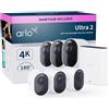 Arlo Ultra 2 Telecamera WiFi Esterno Senza Fili, Telecamera WiFi Interno, 4K UHD, Sirena Allarme Casa, Sensore Di Movimento, Audio Bidirezionale, Prova Arlo Secure Inclusa, 3 Telecamere, Bianche