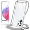 Coiwxmoi Cover per Samsung Galaxy A53 5G con Cordino 6,5,Trasparente Custodia con Laccio Tracolla Corda Catena Cinghia,Ultra Morbido Silicone TPU Antiurto Case per Samsung A53 5G, Grigio Chiaro