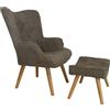 LIBEROSHOPPING Poltrona e pouf in tessuto con gambe in legno seduta imbottita Marrone