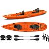 Big Mama Kayak Canoa biposto da pesca - Mojito Fishing Big mama kayak - kayak 380 cm - 2 posti adulto + 1 posto bambino + 2 gavoni + 2 ruote integrate + 2 pagaie + 2 seggiolini + 4 portacanne - ARANCIONE