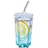 Tzstz Bicchiere blu a forma di stella con coperchio a forma di stella e cannuccia in vetro, 300 ml.