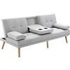 HOMCOM Divano Letto 3 Posti Stile Scandinavo Reclinabile con 2 Braccioli Rimovibili in Tessuto, Gambe in Legno e Tavolino a Ribalta Grigio