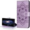 LEMAXELERS Custodia Mi A3 Cover Portafoglio,Mi A3 Custodia Fiore Mandala di in Rilievo Wallet Shock-Absorption Magnetica Supporto Protettiva Bumper Leather Flip Cover,LD Purple